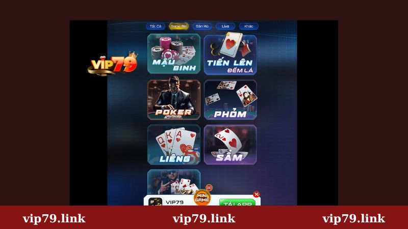 Game bài Vip79 đa dạng trò chơi đánh bài hấp dẫn