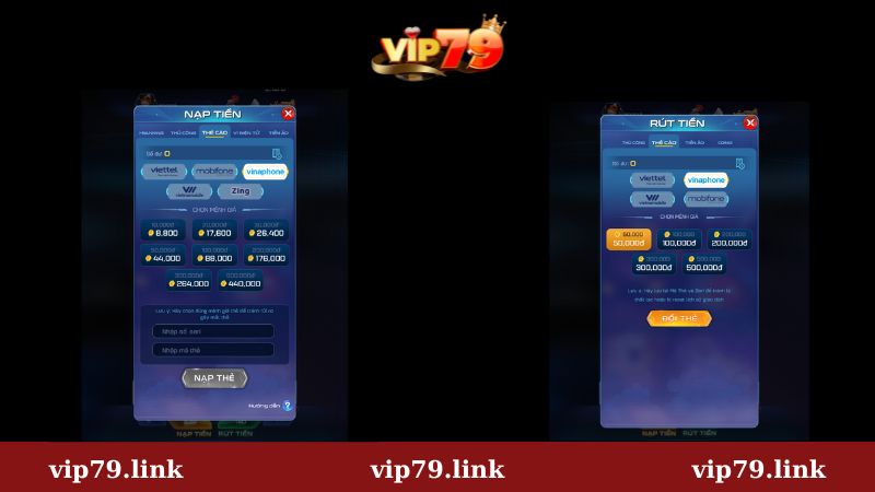 Nạp rút tiền thẻ cào Vinaphone tại Vip79